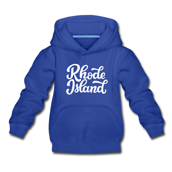 Rhode Island Youth Hoodie - Hand Lettered Youth Rhode Island Hooded Sweatshirt - royal blue