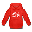 Rhode Island Youth Hoodie - Hand Lettered Youth Rhode Island Hooded Sweatshirt - red