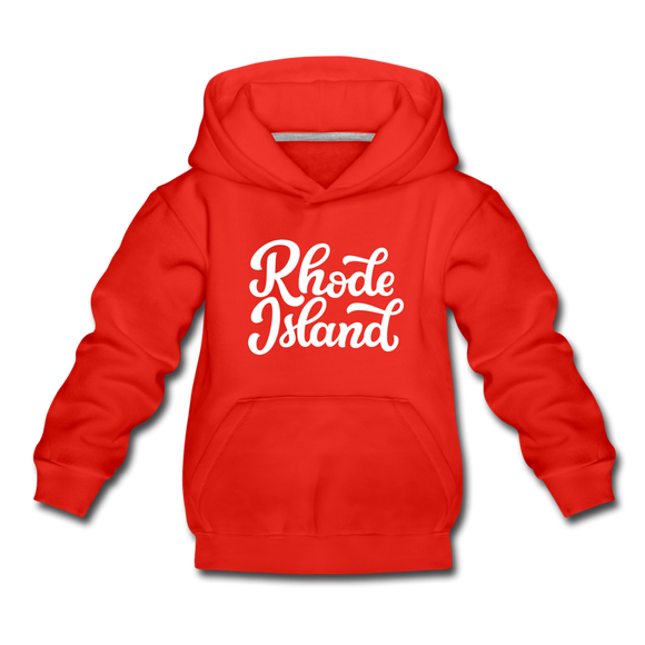Rhode Island Youth Hoodie - Hand Lettered Youth Rhode Island Hooded Sweatshirt - red