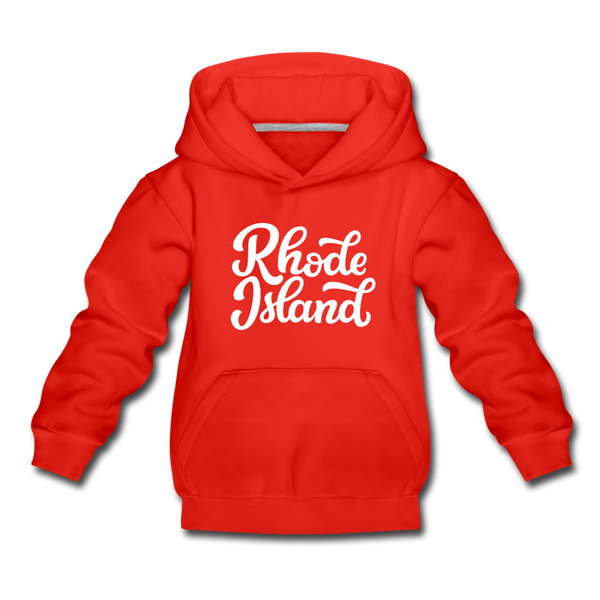 Rhode Island Youth Hoodie - Hand Lettered Youth Rhode Island Hooded Sweatshirt - red