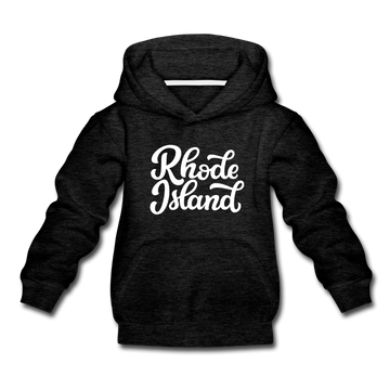 Rhode Island Youth Hoodie - Hand Lettered Youth Rhode Island Hooded Sweatshirt - charcoal gray