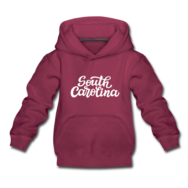 South Carolina Youth Hoodie - Hand Lettered Youth South Carolina Hooded Sweatshirt - burgundy