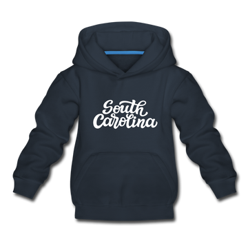 South Carolina Youth Hoodie - Hand Lettered Youth South Carolina Hooded Sweatshirt - navy
