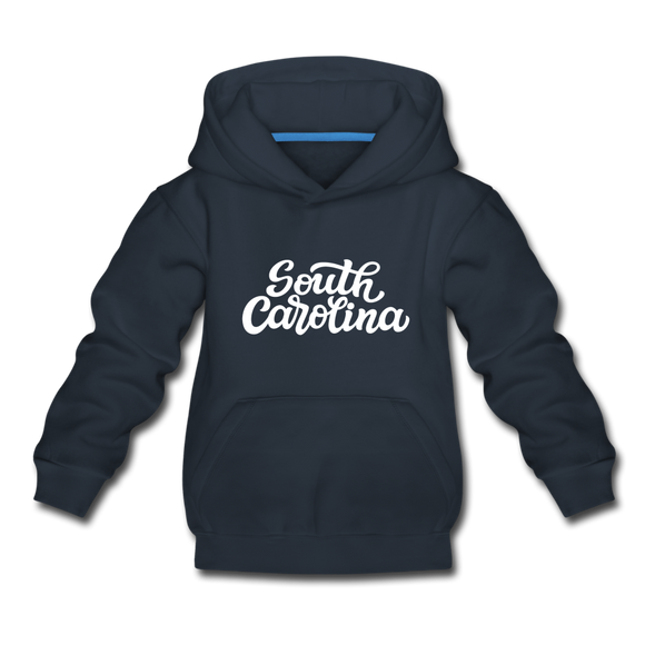 South Carolina Youth Hoodie - Hand Lettered Youth South Carolina Hooded Sweatshirt - navy