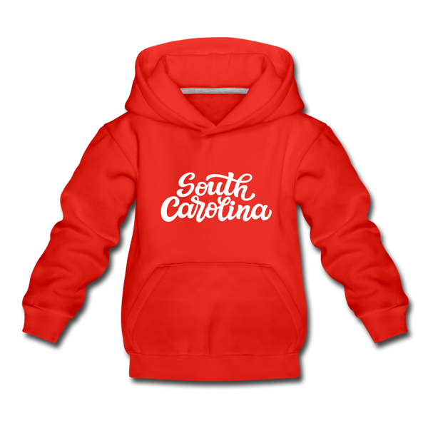 South Carolina Youth Hoodie - Hand Lettered Youth South Carolina Hooded Sweatshirt - red