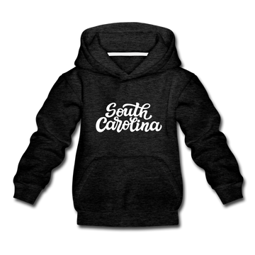 South Carolina Youth Hoodie - Hand Lettered Youth South Carolina Hooded Sweatshirt - charcoal gray
