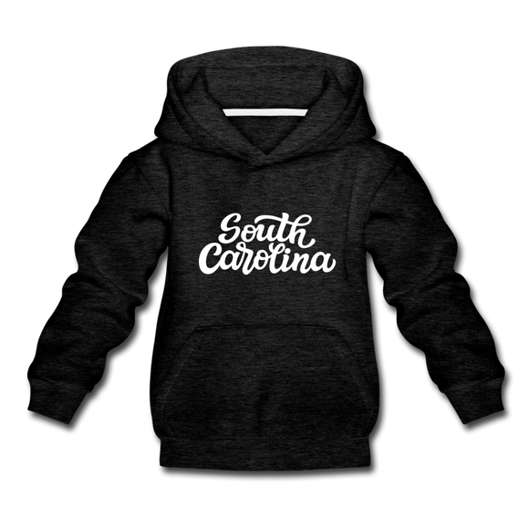 South Carolina Youth Hoodie - Hand Lettered Youth South Carolina Hooded Sweatshirt - charcoal gray