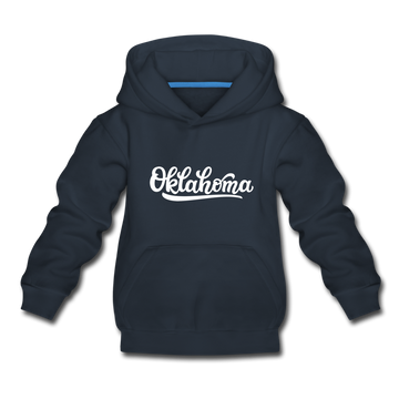 Oklahoma Youth Hoodie - Hand Lettered Youth Oklahoma Hooded Sweatshirt - navy