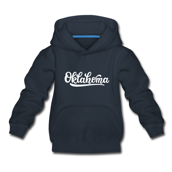 Oklahoma Youth Hoodie - Hand Lettered Youth Oklahoma Hooded Sweatshirt - navy