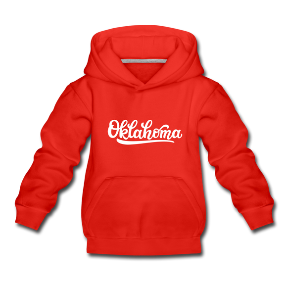 Oklahoma Youth Hoodie - Hand Lettered Youth Oklahoma Hooded Sweatshirt - red