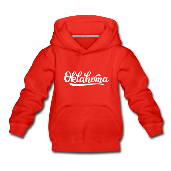 Oklahoma Youth Hoodie - Hand Lettered Youth Oklahoma Hooded Sweatshirt - red