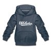 Oklahoma Youth Hoodie - Hand Lettered Youth Oklahoma Hooded Sweatshirt - heather denim