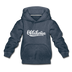 Oklahoma Youth Hoodie - Hand Lettered Youth Oklahoma Hooded Sweatshirt - heather denim