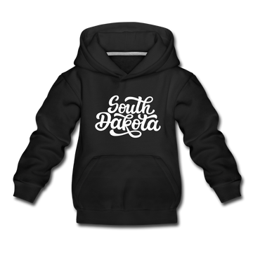 South Dakota Youth Hoodie - Hand Lettered Youth South Dakota Hooded Sweatshirt - black