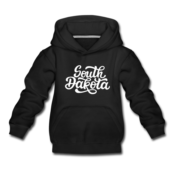 South Dakota Youth Hoodie - Hand Lettered Youth South Dakota Hooded Sweatshirt - black