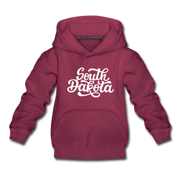 South Dakota Youth Hoodie - Hand Lettered Youth South Dakota Hooded Sweatshirt - burgundy