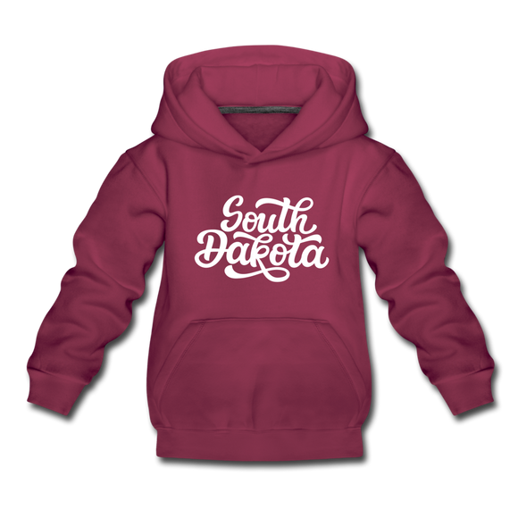 South Dakota Youth Hoodie - Hand Lettered Youth South Dakota Hooded Sweatshirt - burgundy