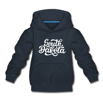 South Dakota Youth Hoodie - Hand Lettered Youth South Dakota Hooded Sweatshirt - navy
