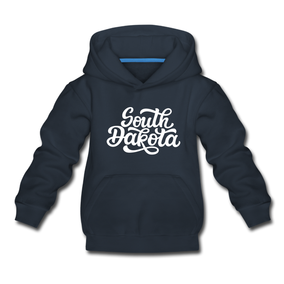 South Dakota Youth Hoodie - Hand Lettered Youth South Dakota Hooded Sweatshirt - navy