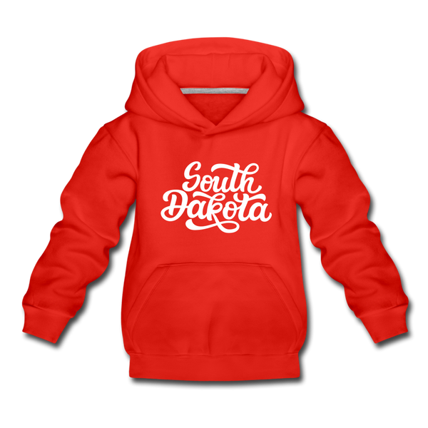 South Dakota Youth Hoodie - Hand Lettered Youth South Dakota Hooded Sweatshirt - red