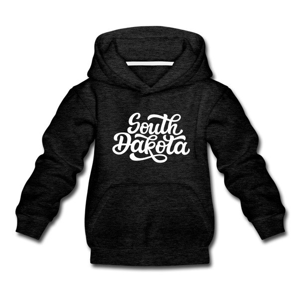 South Dakota Youth Hoodie - Hand Lettered Youth South Dakota Hooded Sweatshirt - charcoal gray
