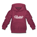 Vermont Youth Hoodie - Hand Lettered Youth Vermont Hooded Sweatshirt - burgundy