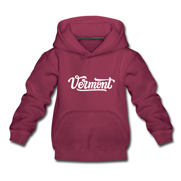 Vermont Youth Hoodie - Hand Lettered Youth Vermont Hooded Sweatshirt - burgundy