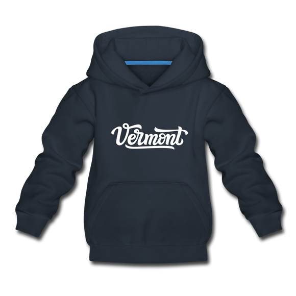 Vermont Youth Hoodie - Hand Lettered Youth Vermont Hooded Sweatshirt - navy
