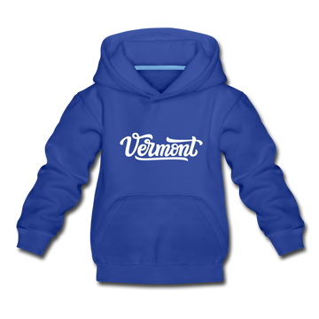 Vermont Youth Hoodie - Hand Lettered Youth Vermont Hooded Sweatshirt - royal blue