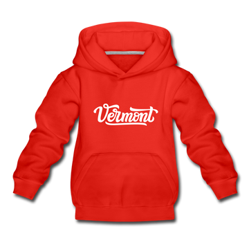 Vermont Youth Hoodie - Hand Lettered Youth Vermont Hooded Sweatshirt - red