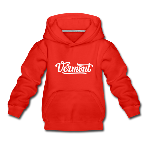 Vermont Youth Hoodie - Hand Lettered Youth Vermont Hooded Sweatshirt - red