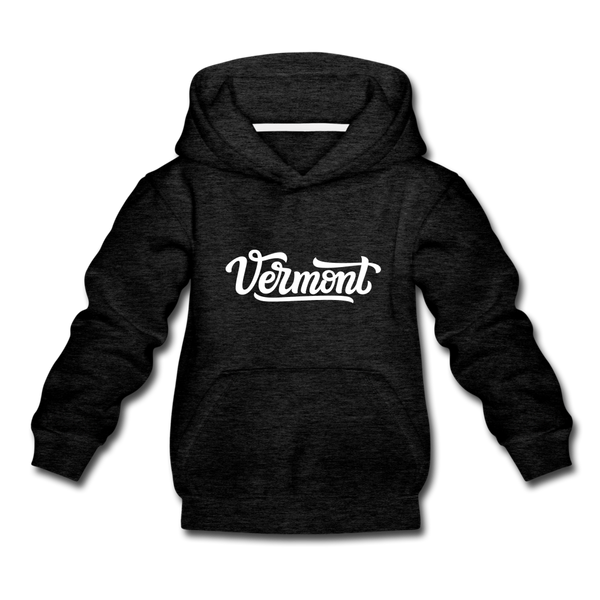 Vermont Youth Hoodie - Hand Lettered Youth Vermont Hooded Sweatshirt - charcoal gray