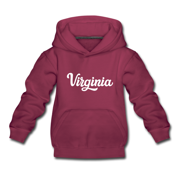 Virginia Youth Hoodie - Hand Lettered Youth Virginia Hooded Sweatshirt - burgundy