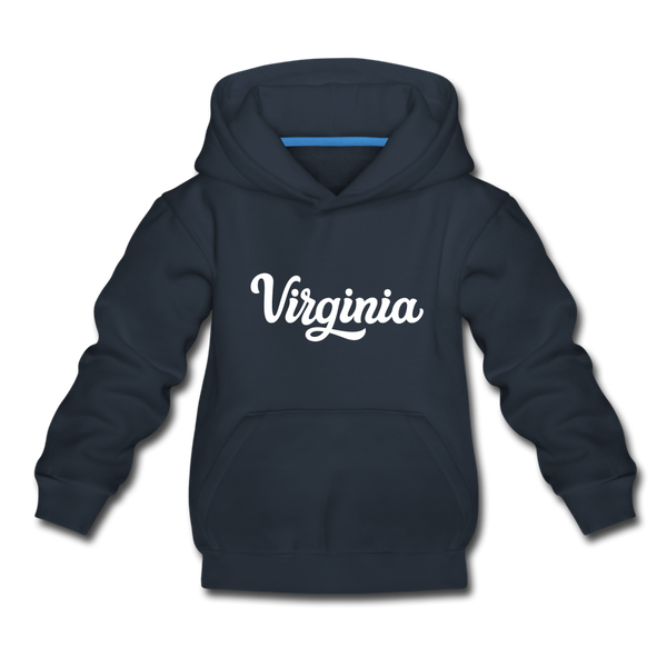 Virginia Youth Hoodie - Hand Lettered Youth Virginia Hooded Sweatshirt - navy