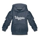 Virginia Youth Hoodie - Hand Lettered Youth Virginia Hooded Sweatshirt - heather denim