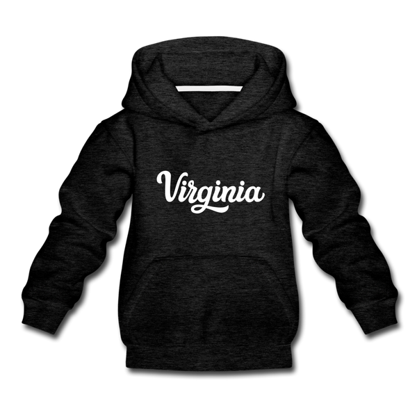 Virginia Youth Hoodie - Hand Lettered Youth Virginia Hooded Sweatshirt - charcoal gray
