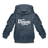 Oregon Youth Hoodie - Hand Lettered Youth Oregon Hooded Sweatshirt - heather denim