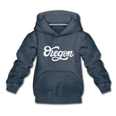 Oregon Youth Hoodie - Hand Lettered Youth Oregon Hooded Sweatshirt - heather denim