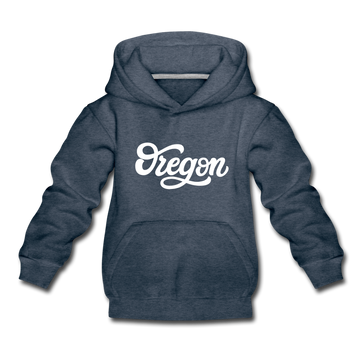 Oregon Youth Hoodie - Hand Lettered Youth Oregon Hooded Sweatshirt - heather denim