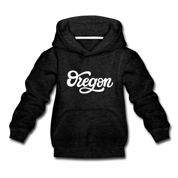 Oregon Youth Hoodie - Hand Lettered Youth Oregon Hooded Sweatshirt - charcoal gray