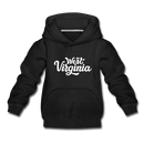 West Virginia Youth Hoodie - Hand Lettered Youth West Virginia Hooded Sweatshirt - black