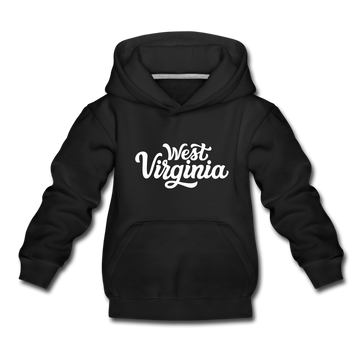 West Virginia Youth Hoodie - Hand Lettered Youth West Virginia Hooded Sweatshirt - black