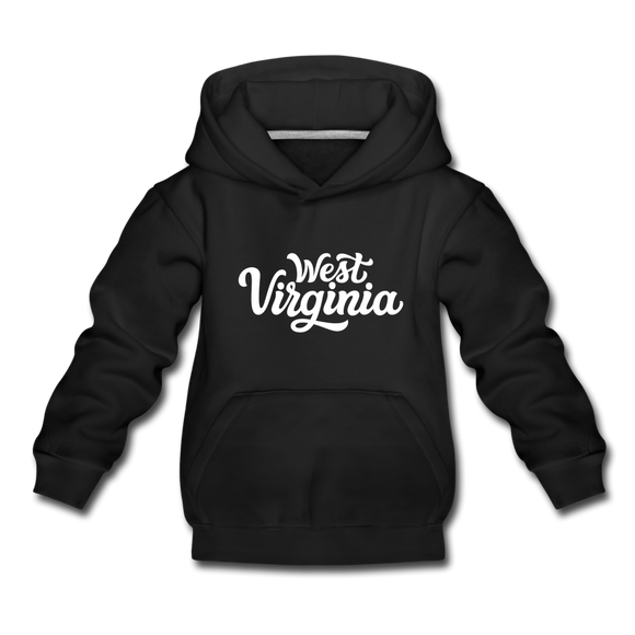 West Virginia Youth Hoodie - Hand Lettered Youth West Virginia Hooded Sweatshirt - black