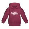 West Virginia Youth Hoodie - Hand Lettered Youth West Virginia Hooded Sweatshirt - burgundy