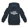 West Virginia Youth Hoodie - Hand Lettered Youth West Virginia Hooded Sweatshirt - navy