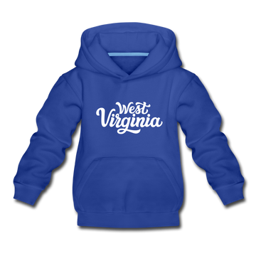West Virginia Youth Hoodie - Hand Lettered Youth West Virginia Hooded Sweatshirt - royal blue