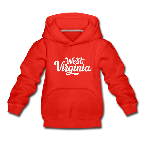West Virginia Youth Hoodie - Hand Lettered Youth West Virginia Hooded Sweatshirt - red