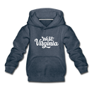 West Virginia Youth Hoodie - Hand Lettered Youth West Virginia Hooded Sweatshirt - heather denim