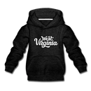 West Virginia Youth Hoodie - Hand Lettered Youth West Virginia Hooded Sweatshirt - charcoal gray