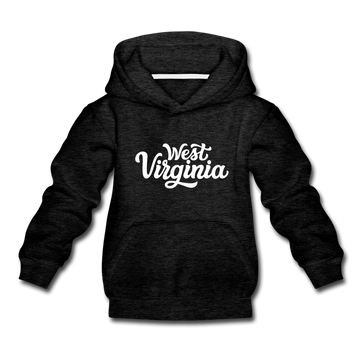West Virginia Youth Hoodie - Hand Lettered Youth West Virginia Hooded Sweatshirt - charcoal gray